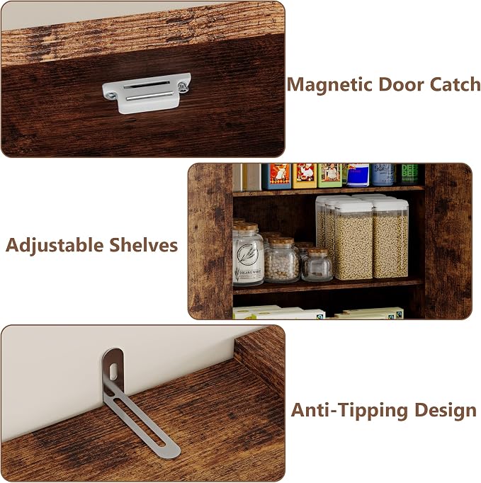 BORNOON Pantry Organizers and Storage Cabinet, 71” Barn Door White Kitchen Cabinet with Drawers and Adjustable Shelf, Tall Pantry for Kitchen, Dining Room, Living Room. Bathroom and Office
