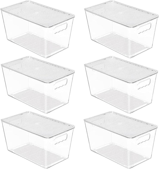 Vtopmart 6 Pack Clear Stackable Storage Bins with Lids, Medium | BPA-free Plastic, Organize Vertically, For Pantry Kitchen Fridge Cabinet Closet Bathroom, Built to Last, Easy to Move