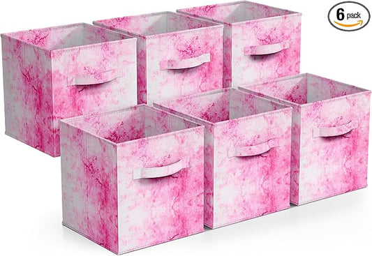 Sorbus Fabric Storage Cubes - 6 Foldable Tie Dye Storage Bins for Organizing Cubbies, Toy Box - Clothes Storage & Closet Organizer - 11 Inch Collapsible Cube Baskets for Shelves with Handle (Tie Dye)