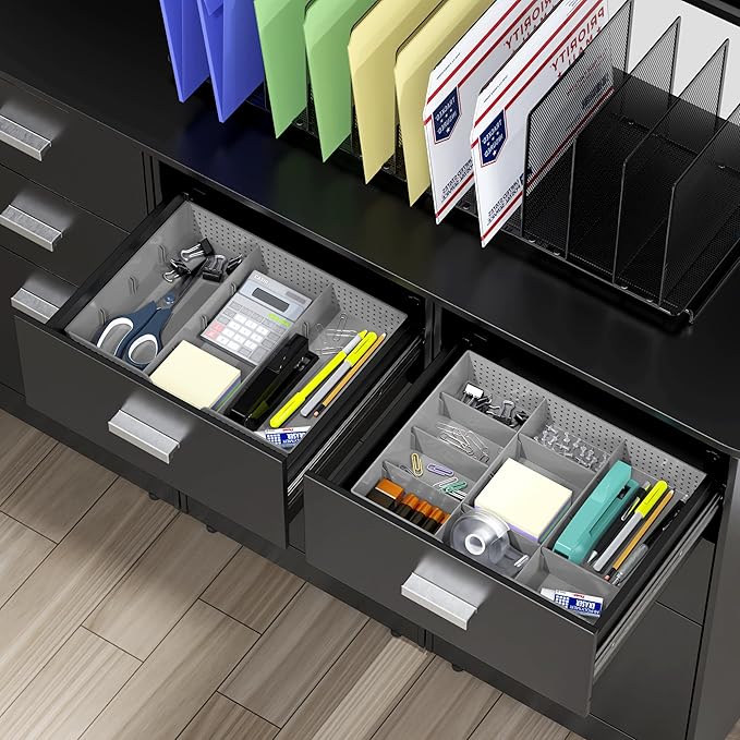 Simple Houseware Drawer Organizer Tray, 9 Adjustable Compartments, Gray | For Office, Makeup, and Craft Drawer or Desktop Storage