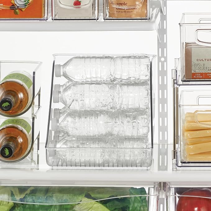 iDesign Plastic Water Bottle Organizer for Fridge, Clear, 4-Pack | Bottle Holder, For Kitchen and Pantry