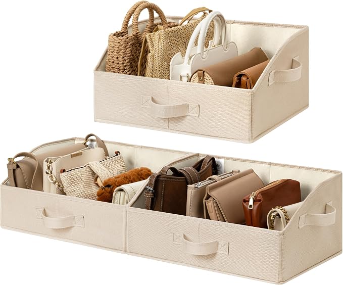 GRANNY SAYS Trapezoid Closet Storage Bins, Medium, Khaki, 3-Pack | Closet Organizer Bins for Shelf, Closet Organizers and Storage for Purses, Clothes, Toys, Towels, 16½"Lx11"Wx7¾"H