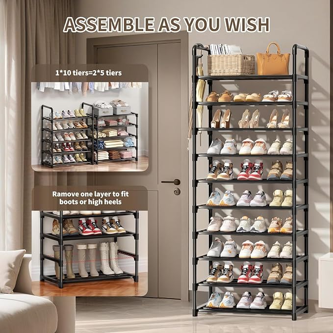 Shoe Rack, 10 Tier Shoe Storage Organizer,Fit 30-35 Pairs Shoes,Metal Tall Shoe Shelf for Closet,Entryway, Hallway,Garage,Bedroom,Cloakroom