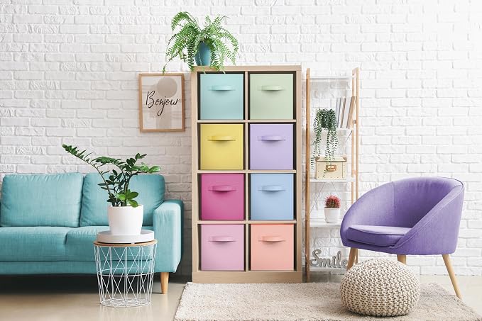 Sorbus Fabric Storage Cubes - 8 Foldable Storage Bins for Organizing Pantry, Cubbies, Toy Box - Clothes Storage & Closet Organizer - 11 Inch Collapsible Cube Baskets for Shelves with Handle