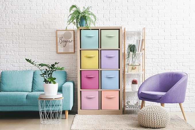 Sorbus Fabric Storage Cubes - 8 Foldable Storage Bins for Organizing Pantry, Cubbies, Toy Box - Clothes Storage & Closet Organizer - 13 Inch Collapsible Cube Baskets for Shelves with Handle