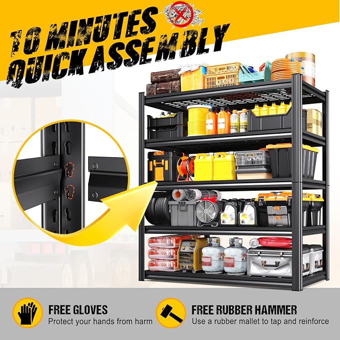 72" H x 59" W x 20" D Heavy Duty Garage Shelving, 5-Tier Adjustable All Metal Wire Shelving Unit for Tools, Storage Bins Utility Storage Rack for Garage, Warehouse, Workshop & Basement