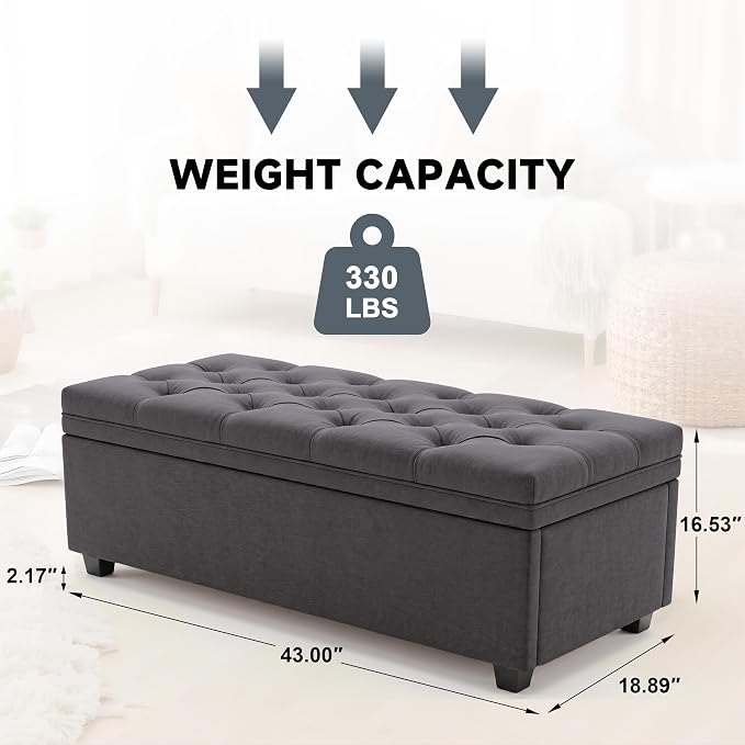 Mangodan 43 Inch Storage Ottoman, Tufted Ottoman with Storage | End of Bed Ottomans for Living Room, Bedroom, Modern Entryway Benchs