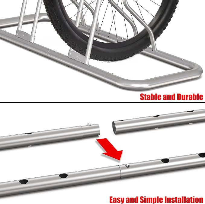 Simple Houseware 2-Bike Adjustable Floor Storage Rack for Garage, Silver | Bicycle Parking Stand Organizer for Road and Kids Bikes