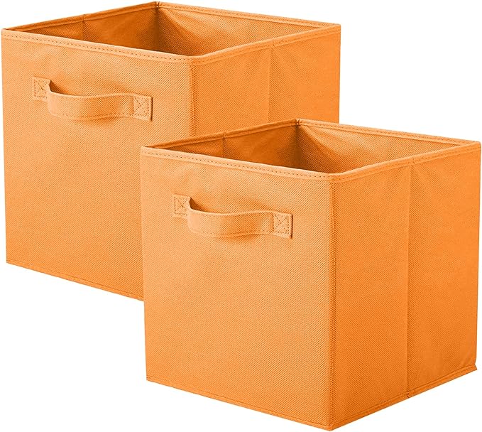 ShellKingdom Storage Bins, Foldable Fabric Storage Cubes And Cloth Storage | Storage Organizer For Closet And Toys, 10.5x10.5x11 INCH, 2 Pack (Orange)