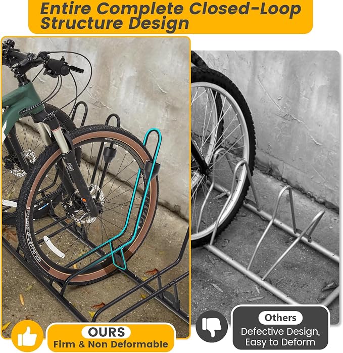 Kingarage Floor Bike Rack for 5 Bikes, Safeguard Disc Brakes & Derailleurs Design, Waterproof Bicycle Stand Indoor/Outdoor/Garage Use, Fits 12"-29" Tires, Upgraded 0.63" Steel Tubes for Stability