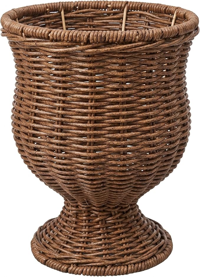 Handwoven Boho Wicker Planter Basket, Woven Decorative Storage Basket and Planter for Porch Patio Backyard Home Garden (Brown)