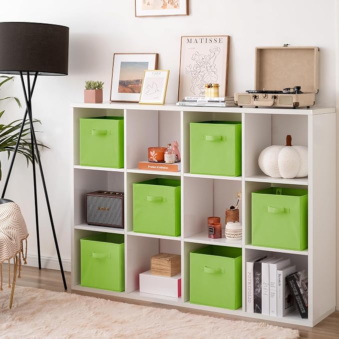 GRANNY SAYS Cube Storage Bins, 11 Inch 6 Pack Cube Storage Organizer, Foldable Fabric Storage Bins with Handle, Storage Baskets for Shelves, Closet, Light Green