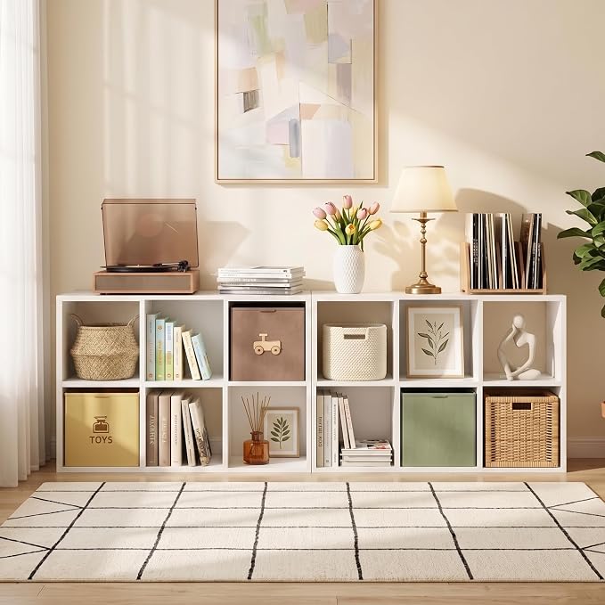 6 Cube Storage Organizer, White Cube Bookshelf, Multifunctional Bookcase | Stackable Vertical or Horizont Cube Storage Organizer Multi-room Organization for Home Office Dining Room and Living Areas