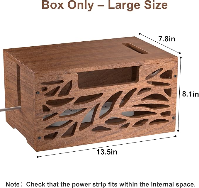 Wooden Cable Management Box, Large Cord Hider Box, Cord Box | Cable Organizer Box for Power Strips, Electrical Cords, Desk & Floor Cables Suitable for Home & Office