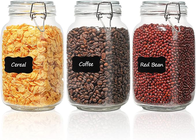 ComSaf Square Glass Jars with Airtight Lids 51 oz 3 Pack Wide Mouth | Flour sugar rice, Kimchi pickling, Sourdough pickling, Pantry organization, Dry food storage, Kitchen storage canister