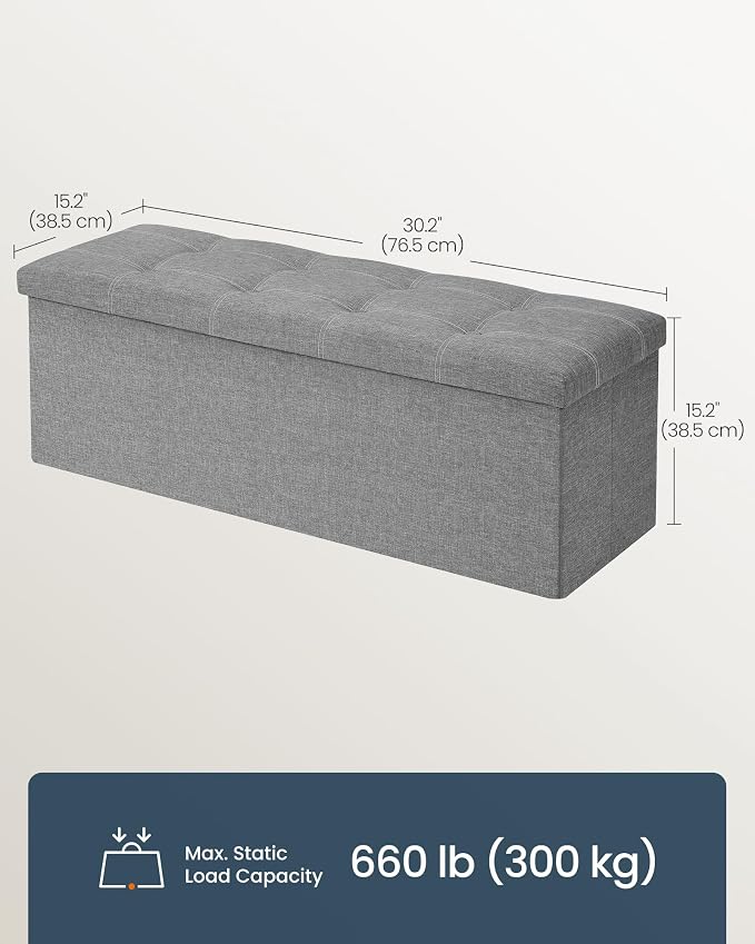 SONGMICS Home Storage Ottoman, 35 Gallons End of Bed Bench, 15.2 x 43.2 x 15.2 Inches, for Bedroom, Entryway, Living Room, Light Gray