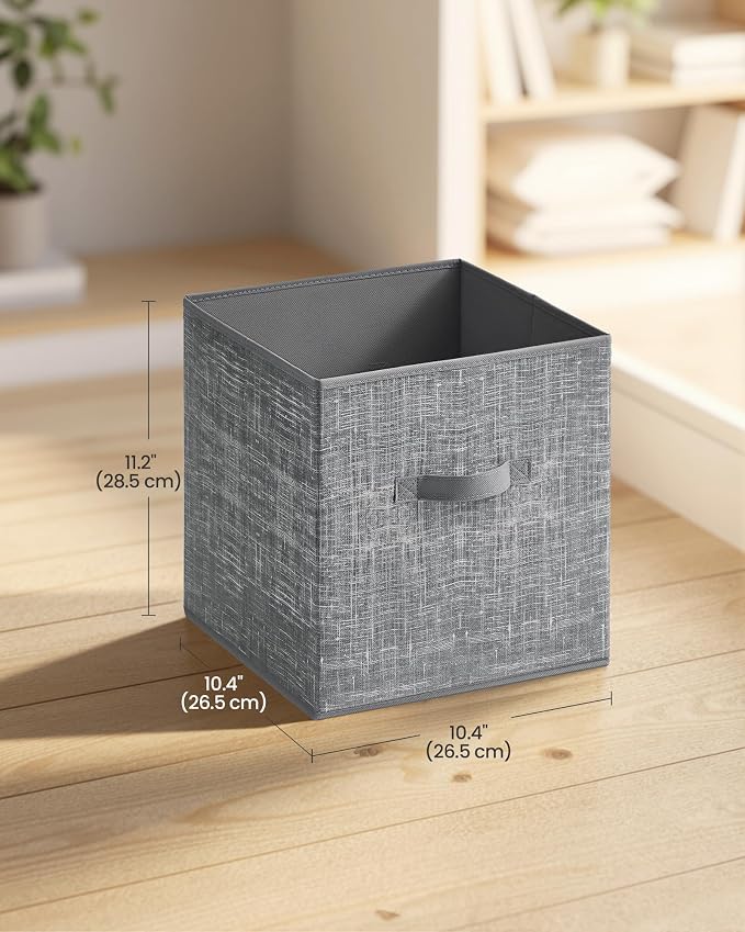 SONGMICS HOME Foldable Storage Cubes Set of 10, Fabric Shelf Organizer Bins with Handles, Closet Storage Boxes for Clothes, 10.4 x 10.4 x 11.2 Inches, Gray
