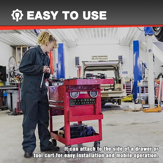 EACELIY Magnetic Socket Organizer Set,SAE & Metric Socket Holder Kit,，Tools tray， holds 35 Deep and Shallow 1/2" Sockets, attaches to steel box/tool cart (sockets not included) 丨2PC 1/2"