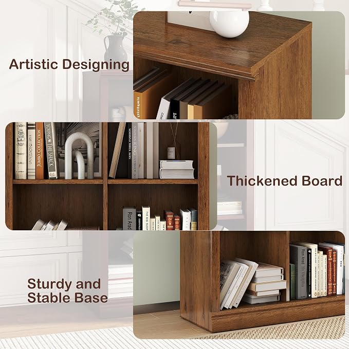 3 Tiers 6 Cube Storage Organizer Bookcase, 30 inch Width Wooden Book Shelf | 6 Storage Cube Adjustable Space Book Case, Vertical Bookshelf Display Cabinet Organizer for Home Library Office, Vintage Oak