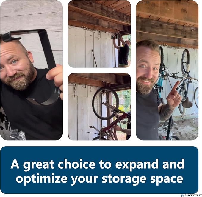 Bike Hooks for Garage Ceiling Mount Rack – Heavy Duty Bicycle Hanging Hooks Overhead Garage Storage Rack for Ceiling Hanging Bicycle Shelves Wall Hanger | For garage ceiling storage racks to hang bicycles, ladders and equipment.