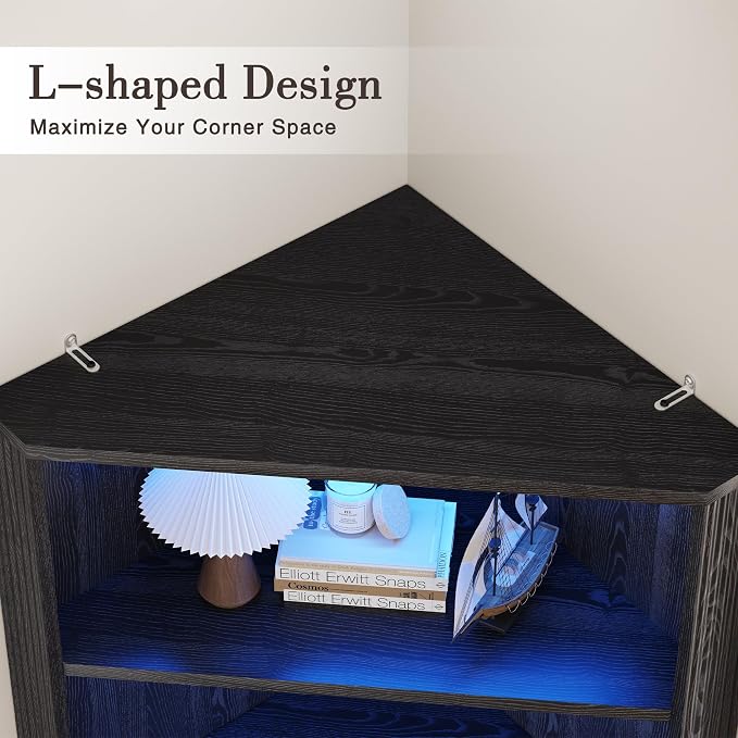kepptory 71" Extra Large Triangle Corner Bar Cabinet with Mini Fridge Space | Full RGB LED Liquor Cabinet with Wine Glass Rack, Oversized Fluted Storage Buffet for Living Room Kitchen