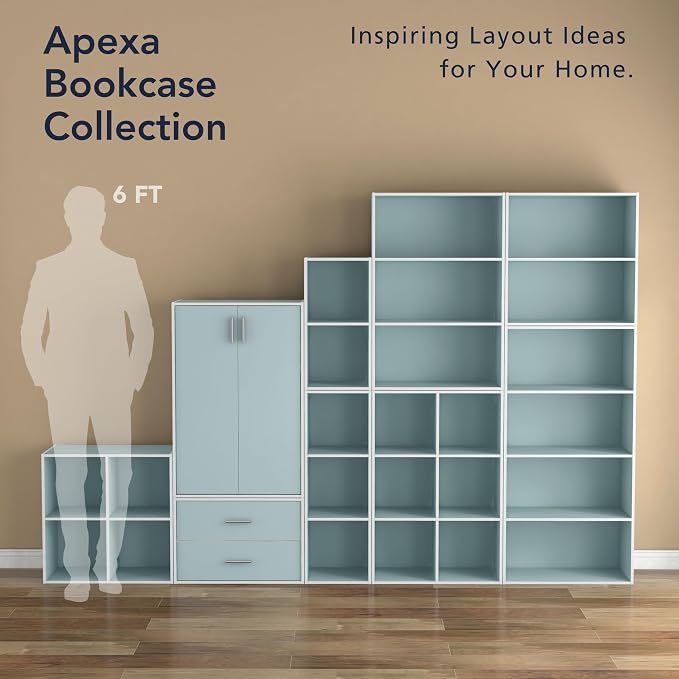 Homes: Inside + Out Apexa 4-Cube Storage Organizer Shelves, Stackable Wood Bookcase Fits Cubby Bins for Organization, Dorm Teen Room Decor & Home Office, Light Blue