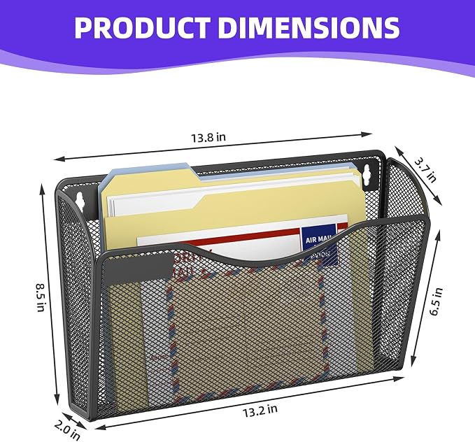 6 Pack Mesh Wall File Organizer, Wall Mount File Holder Hanging Mail Organizer Single Pocket for Office,Home,School, Black (with Label Panel)