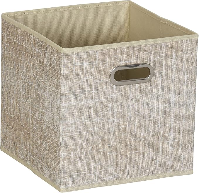 Household Essentials 6 Pack Fabric Storage Bins with Handle, Tan Mix