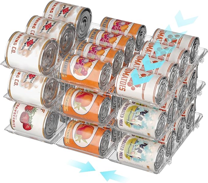 Can Organizer for Pantry, Stackable Food Pantry Storage Rack, 3 Tier | Automatic Rolling, Modular Storage, Clear Acrylic, Holds 36 Cans for Pantry, Cabinet & Fridge, Space Saving, Easy to Refill