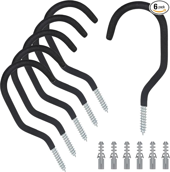 Road Bike Hooks for Garage Wall, 6 Pack Heavy Duty Bicycle Hangers for Hanging, Wall Mount Bicycle Storage for Ceilings, No Drill Large Ceiling Hooks for Hanging Plants