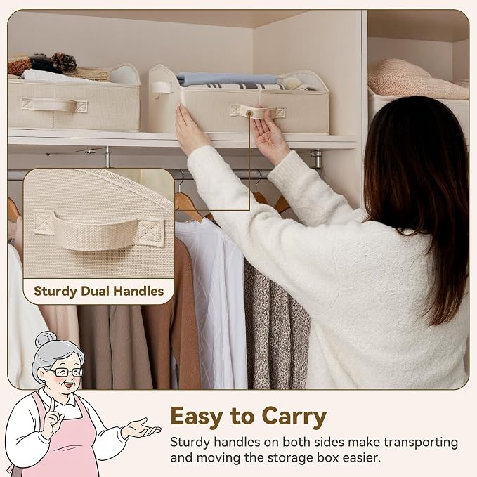 GRANNY SAYS Trapezoid Closet Storage Bins, Medium, Khaki, 3-Pack | Closet Organizer Bins for Shelf, Closet Organizers and Storage for Purses, Clothes, Toys, Towels, 16½"Lx11"Wx7¾"H