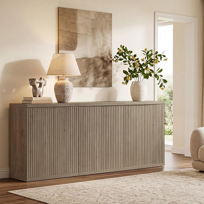 SICOTAS Buffet Cabinet with Storage Sideboard Cabinet with Doors & Shelves | Accent Sideboard Modern Credenza Fluted Storage Cabinet Mid Century Media Console for Living Room Kitchen Dining Hallway