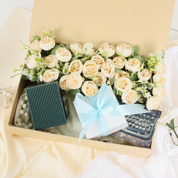 Aimyoo Striped Brown Collapsible Gift Box with Magnetic Closure Lids 13.8x9x4.3 in, Large Bridesmaid Groomsman Proposal Boxes, Rectangle Present Box for Graduation Birthday Storage 1 Pack