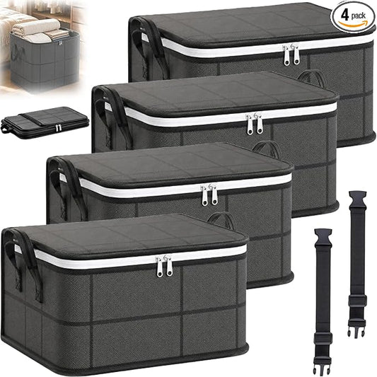 Spacious Moving Foldable Storage Bin with Reinforced Handles & Zipper，S：4 | XXL Foldable Large Capacity Storage Bag for Bedding, Blankets and Seasonal Clothes