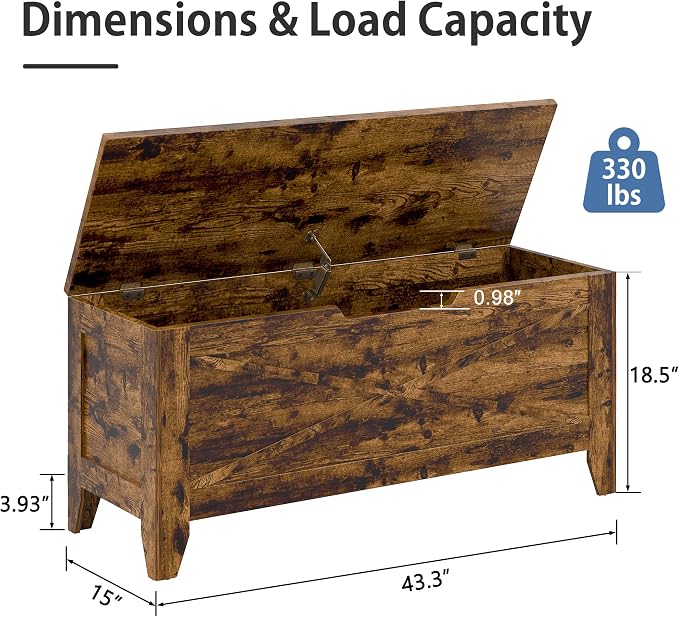 VECELO 43.3" Storage Bench with Handwoven Wicker Cushion, Lift Top Shoe Bench with Safety Hinges, Ideal for Entryway, Bedroom, Living Room, Brown