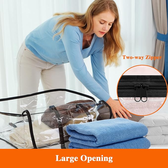 7 Pack Clear Clothes Storage Bags with Zipper 60L | Plastic Storage Bag, Foldable Closet Organizer, For Comforter Blanket Bedding Duvet Toys, Moving Bags
