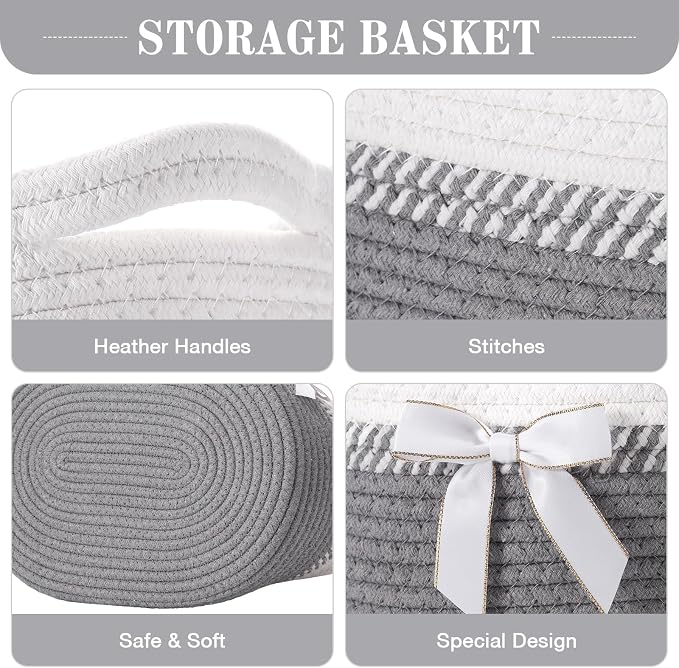 Colingmill 1 Set Woven Empty Basket for Gift,Gray White | with Cellophane Wrap Set, 14 x 10 x 5.5 Inch, Medium Decorative Gift Basket, Cotton Rope Storage Box, Home Decor