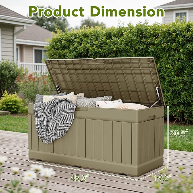 Devoko 78 Gallon Deck Box, Waterproof Resin Outdoor Storage Box | Outdoor Storage Bench Lockable for Outside and Patio Furniture, Garden Tools and Pool Supplies