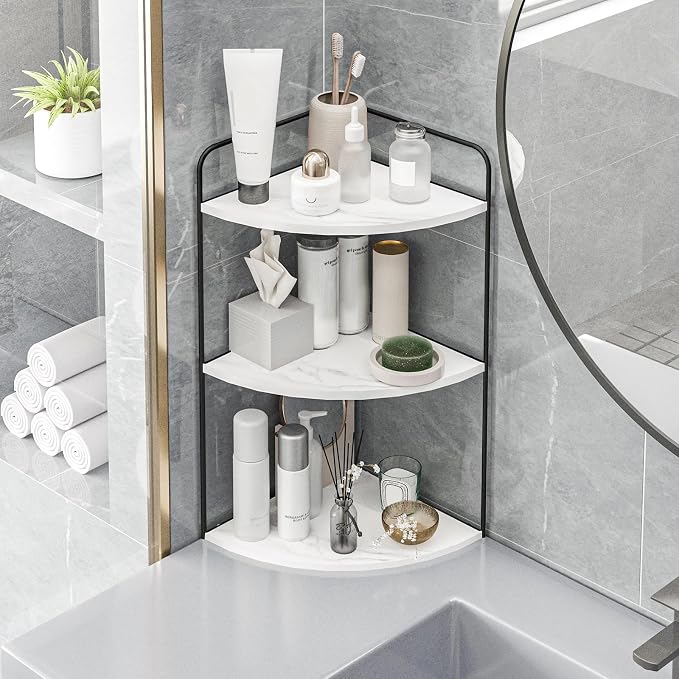 Bathroom Counter Organizer, Vanity & Makeup Countertop Organizer | Corner Bathroom Counter Organizer, Bathroom Sink Organizer, Bathroom Counter Shelf, Countertop Organizer, Corner Desk Shelf