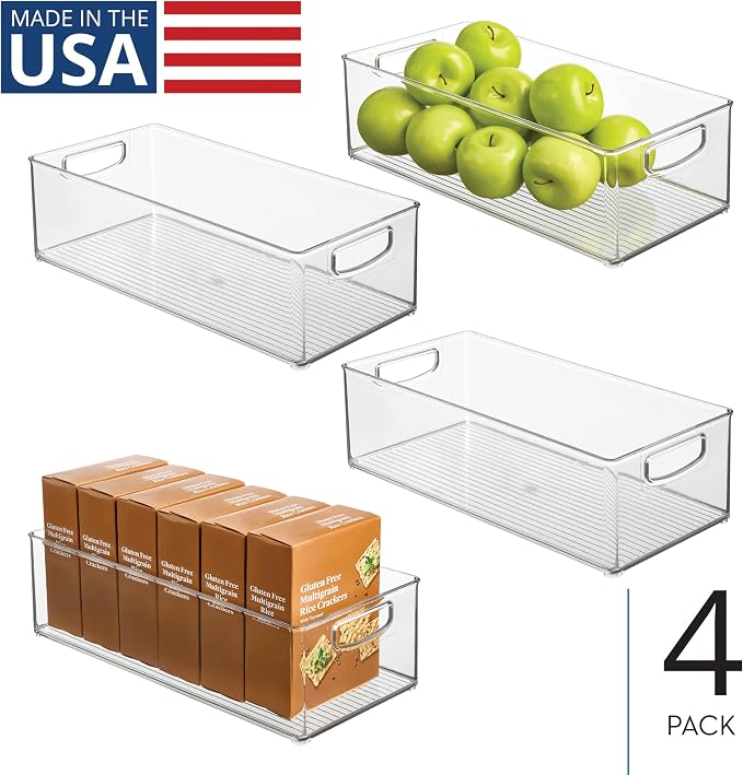 iDesign Stackable Storage Bin, Set of 4, Clear | Organizer Bin for Kitchen and Pantry, Made in USA