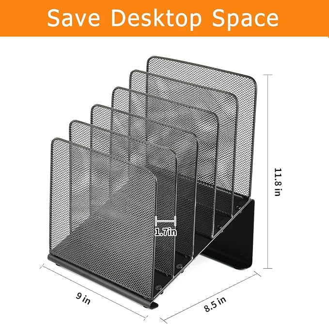 LEKETREE File Organizer for Desk, File Folder Organizer with 5-Section Vertical Rack, Suitable for Home Office Document Organization and Storage(Black)