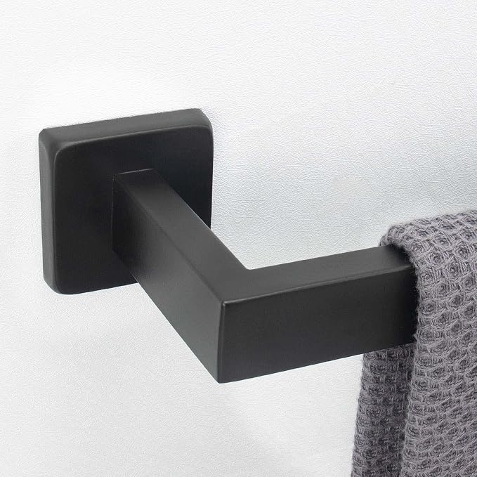 NearMoon Towel Bar, Bath Accessories Premium Thicken Stainless Steel Square Shower Towel Rack for Bathroom, Towel Holder Wall Mounted (2 Pack, Matte Black, 24 Inch)