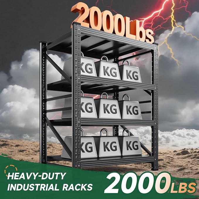 Letaya 2000LBS Storage Shelves Heavy Duty,60" H Garage Shelving Units, 4 Tier Adjustable Utility Rack Shelf,Large Metal Industrial Shelves,for Shop,Warehouse,Basement,Black (40" W x 20" D x 60" H)