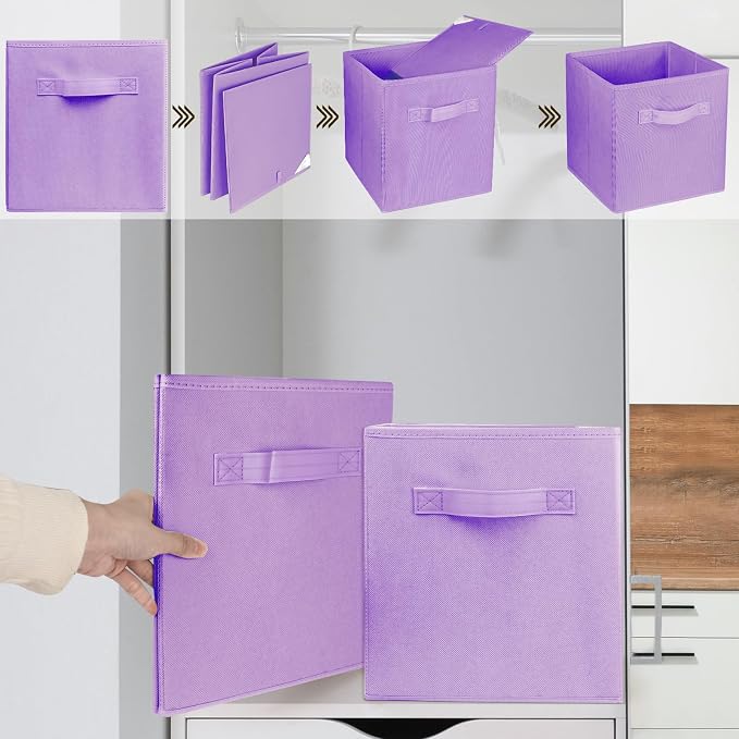 2 Pcs Storage Cubes, 10.5 Inch Collapsible Storage Bins, Fabric Foldable Bins for Organization, Durable Storage Bins for Closet, Shelves, Offices (Light Purple)