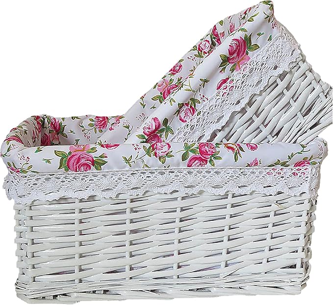 rismart Handmade Wicker Storage Baskets Woven Decorative Organizing Bins for Bedroom Bathroom Shelf White