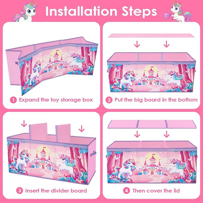 Large Toy Box Collapsible Chest Organizer with Flip Lid for Kids | Oxford Storage Box with Handle for Boy Girl Sturdy Waterproof Organizing Decor for Bedroom Playroom Nursery 37.7×12.5×15.7''