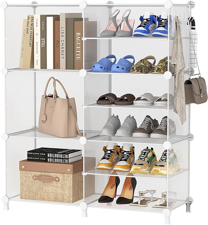 AWTATOS Closet Organizer 6 Cube Storage Shelves, Transparent Twill | Portable Closet Clothes Organizers Storage Shelf DIY Stackable Cubby Shelving for Closet Bedroom Living Room Office