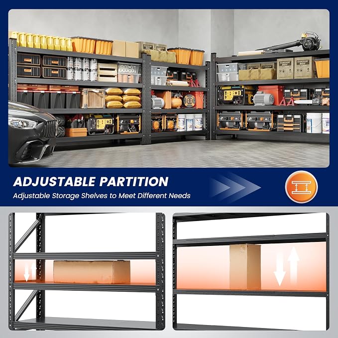 Yizosh 48" W Metal Garage Storage Shelves,Heavy Duty Adjustable Steel Organization Shelving,Utility Rack Shelf,48" W x 24" D x 69" H for Basement,Warehouse,Industrial