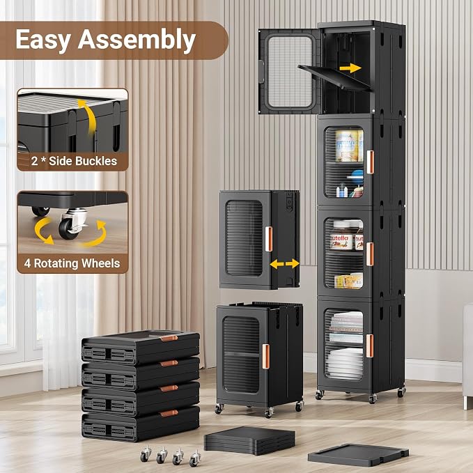BROVIEW 6-Tier Tall Narrow Storage Cabinet Organizer, Slim Bathroom Cabinets with Adjustable Shelves and Doors, Plastic Kitchen Pantry Organizers and Storages for Small Space, Laundry, Black