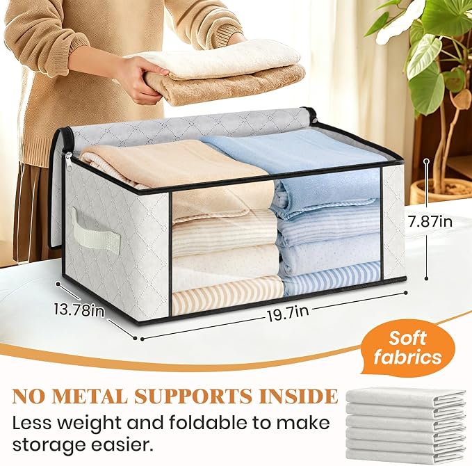 Fab totes 35L Closet Organizers and Storage, Foldable Under Bed Storage Containers, Storage bags for Organizing Bedroom, Closet, Clothing,Organization with Handle (8 Pack,Ivory)